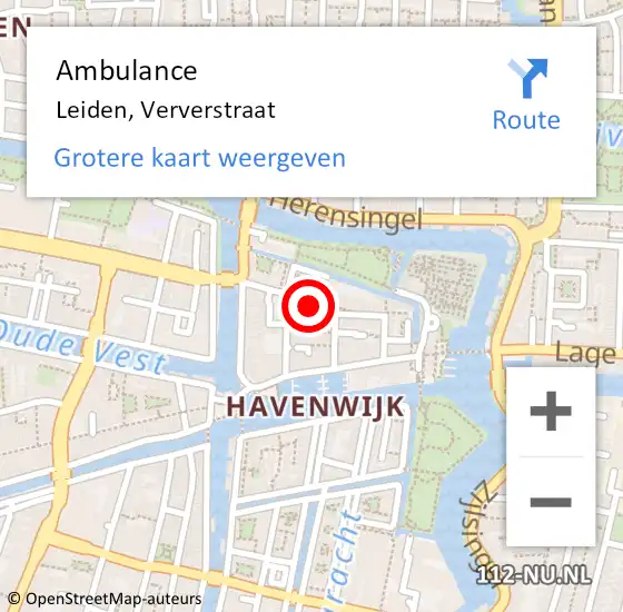 Locatie op kaart van de 112 melding: Ambulance Leiden, Ververstraat op 25 juli 2020 08:54