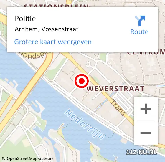 Locatie op kaart van de 112 melding: Politie Arnhem, Vossenstraat op 25 juli 2020 10:22