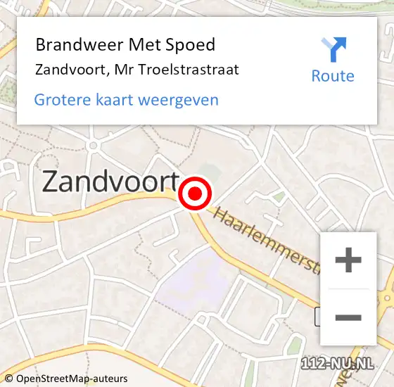 Locatie op kaart van de 112 melding: Brandweer Met Spoed Naar Zandvoort, Mr Troelstrastraat op 26 juli 2020 00:04