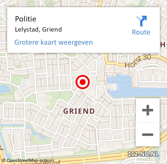 Locatie op kaart van de 112 melding: Politie Lelystad, Griend op 26 juli 2020 00:11