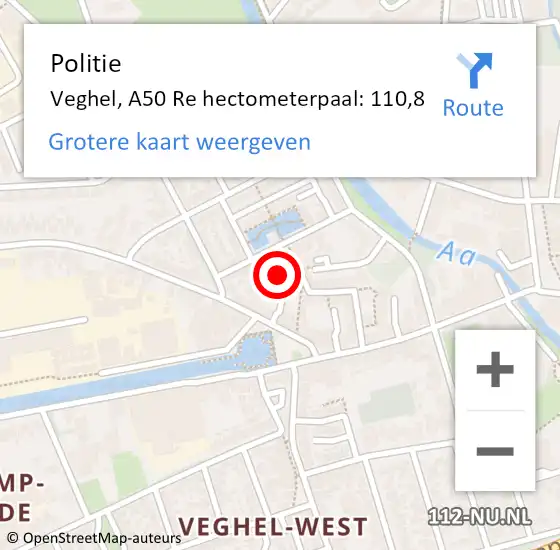 Locatie op kaart van de 112 melding: Politie Veghel, A50 Re hectometerpaal: 110,8 op 26 juli 2020 19:02