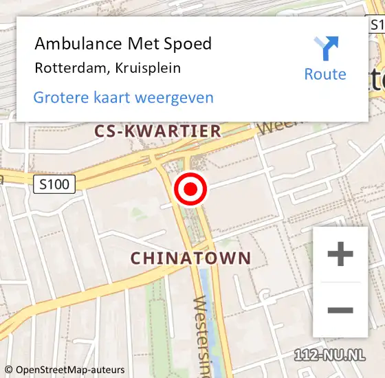 Locatie op kaart van de 112 melding: Ambulance Met Spoed Naar Rotterdam, Kruisplein op 26 juli 2020 22:35