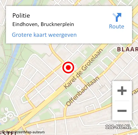 Locatie op kaart van de 112 melding: Politie Eindhoven, Brucknerplein op 27 juli 2020 19:38