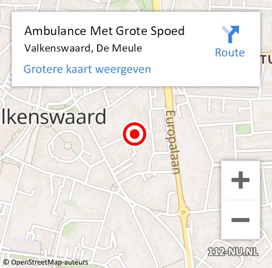Locatie op kaart van de 112 melding: Ambulance Met Grote Spoed Naar Valkenswaard, De Meule op 28 juli 2020 01:13