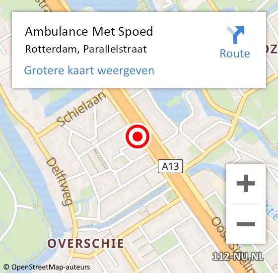 Locatie op kaart van de 112 melding: Ambulance Met Spoed Naar Rotterdam, Parallelstraat op 28 juli 2020 18:08