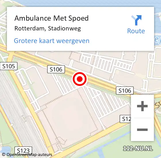 Locatie op kaart van de 112 melding: Ambulance Met Spoed Naar Rotterdam, Stadionweg op 29 juli 2020 07:48