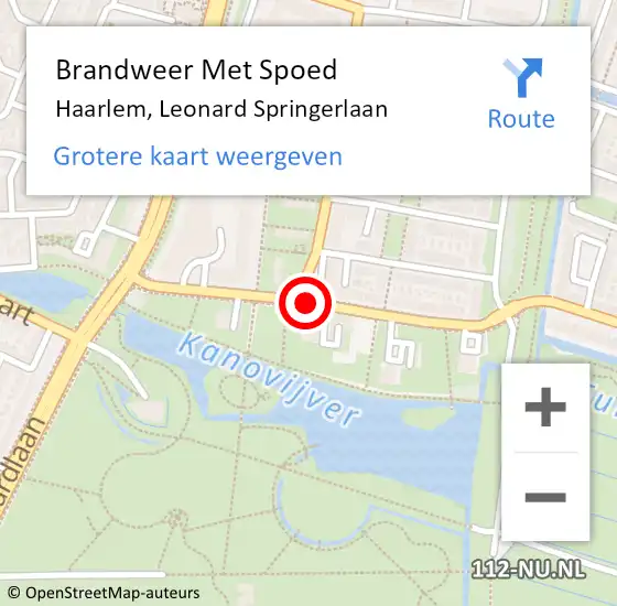 Locatie op kaart van de 112 melding: Brandweer Met Spoed Naar Haarlem, Leonard Springerlaan op 29 juli 2020 11:26