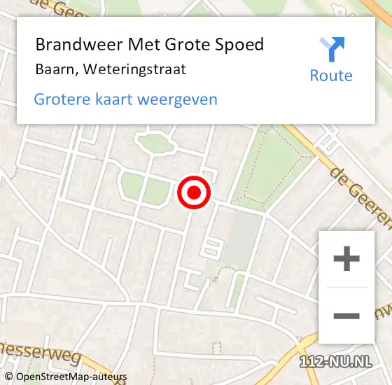 Locatie op kaart van de 112 melding: Brandweer Met Grote Spoed Naar Baarn, Weteringstraat op 29 juli 2020 16:13