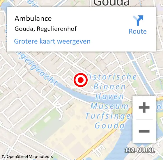 Locatie op kaart van de 112 melding: Ambulance Gouda, Regulierenhof op 29 juli 2020 16:58