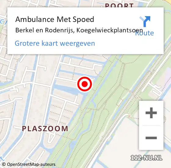 Locatie op kaart van de 112 melding: Ambulance Met Spoed Naar Berkel en Rodenrijs, Koegelwieckplantsoen op 30 juli 2020 16:29