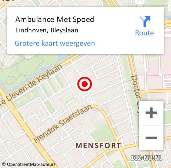Locatie op kaart van de 112 melding: Ambulance Met Spoed Naar Eindhoven, Bleyslaan op 30 juli 2020 22:10