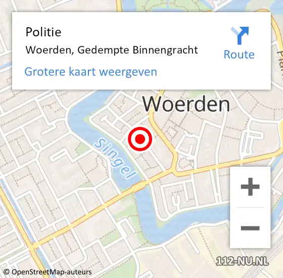 Locatie op kaart van de 112 melding: Politie Woerden, Gedempte Binnengracht op 30 juli 2020 23:13