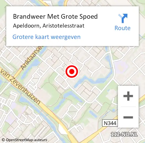 Locatie op kaart van de 112 melding: Brandweer Met Grote Spoed Naar Apeldoorn, Aristotelesstraat op 30 juli 2020 23:39