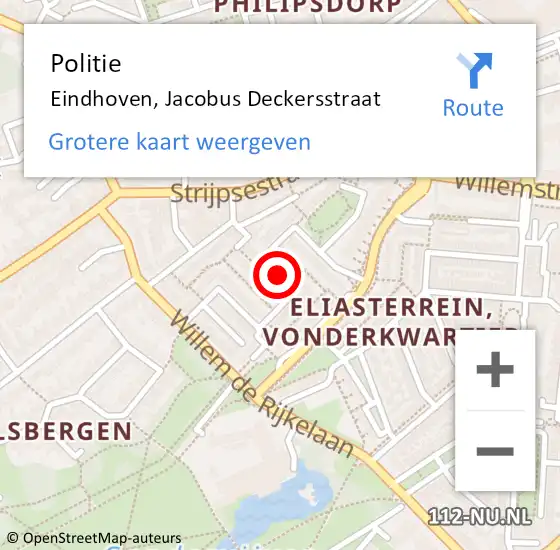 Locatie op kaart van de 112 melding: Politie Eindhoven, Jacobus Deckersstraat op 31 juli 2020 15:20