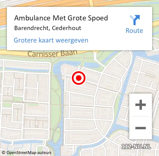 Locatie op kaart van de 112 melding: Ambulance Met Grote Spoed Naar Barendrecht, Cederhout op 31 juli 2020 16:22