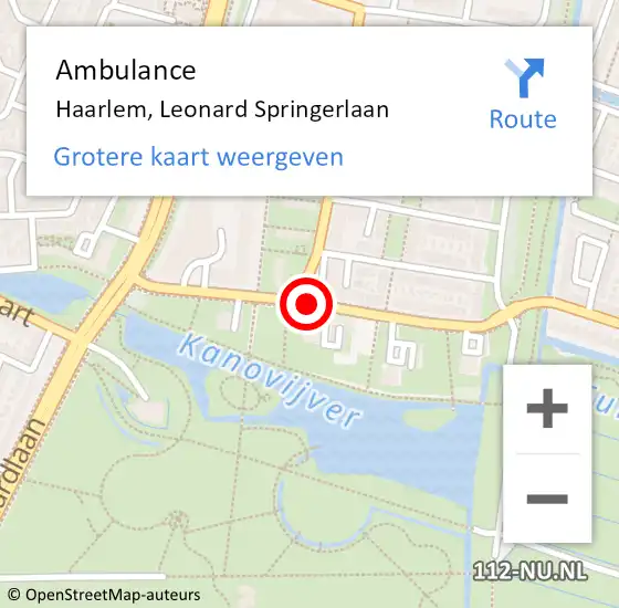Locatie op kaart van de 112 melding: Ambulance Haarlem, Leonard Springerlaan op 31 juli 2020 17:03