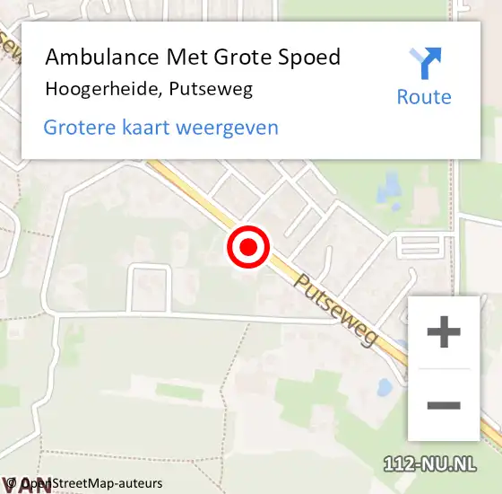 Locatie op kaart van de 112 melding: Ambulance Met Grote Spoed Naar Hoogerheide, Putseweg op 31 juli 2020 19:07