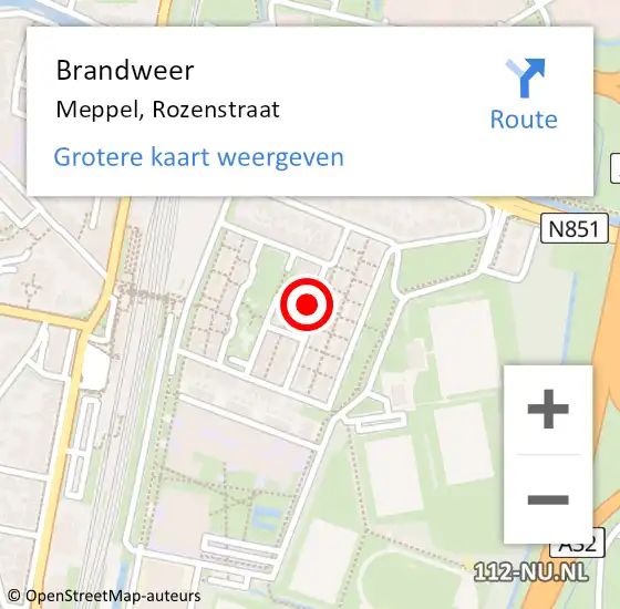 Locatie op kaart van de 112 melding: Brandweer Meppel, Rozenstraat op 31 juli 2020 20:54