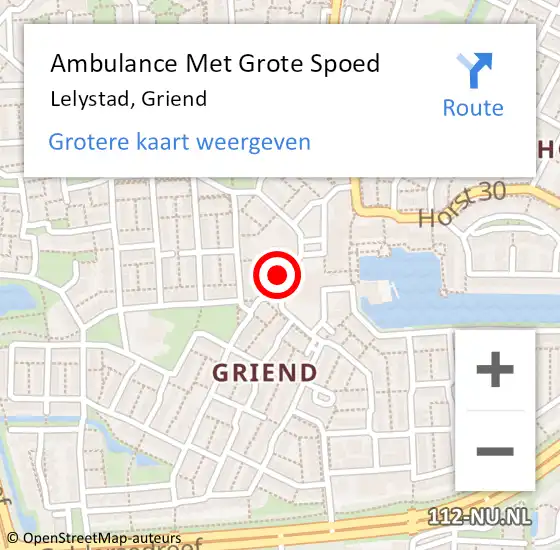 Locatie op kaart van de 112 melding: Ambulance Met Grote Spoed Naar Lelystad, Griend op 1 augustus 2020 20:53