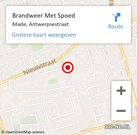 Locatie op kaart van de 112 melding: Brandweer Met Spoed Naar Made, Antwerpsestraat op 1 augustus 2020 23:23