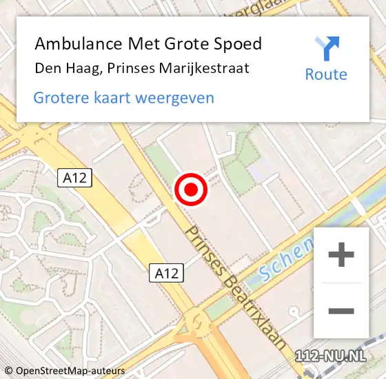 Locatie op kaart van de 112 melding: Ambulance Met Grote Spoed Naar Den Haag, Prinses Marijkestraat op 1 augustus 2020 23:24