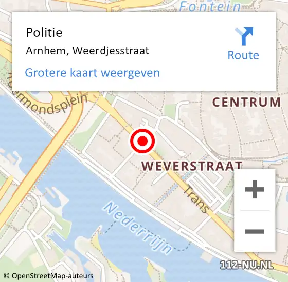 Locatie op kaart van de 112 melding: Politie Arnhem, Weerdjesstraat op 1 augustus 2020 23:49