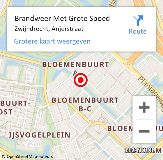Locatie op kaart van de 112 melding: Brandweer Met Grote Spoed Naar Zwijndrecht, Anjerstraat op 2 augustus 2020 00:41