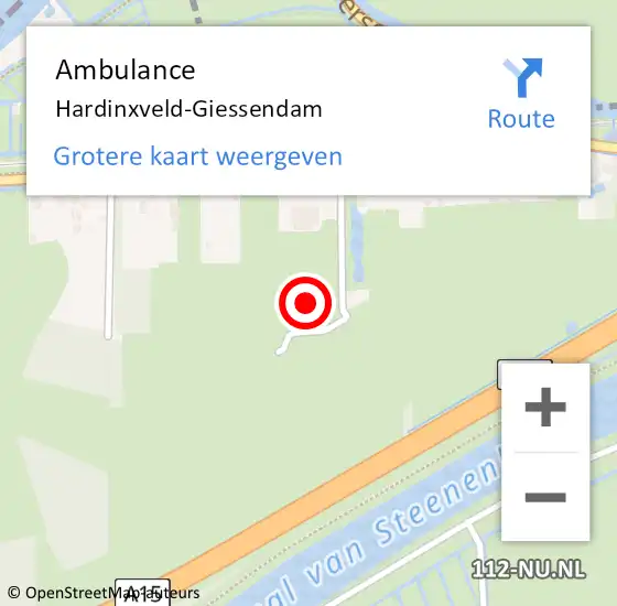 Locatie op kaart van de 112 melding: Ambulance Hardinxveld-Giessendam op 2 augustus 2020 12:42