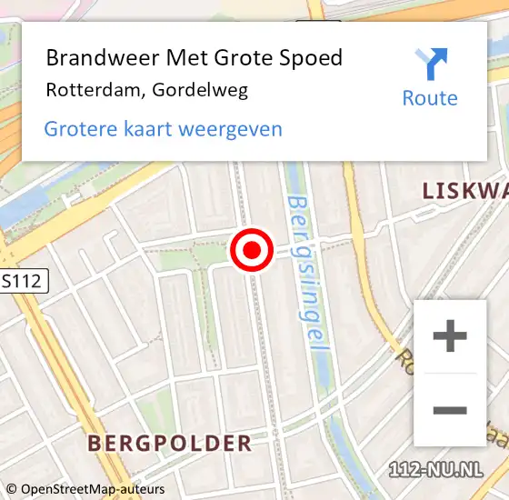 Locatie op kaart van de 112 melding: Brandweer Met Grote Spoed Naar Rotterdam, Gordelweg op 2 augustus 2020 13:11