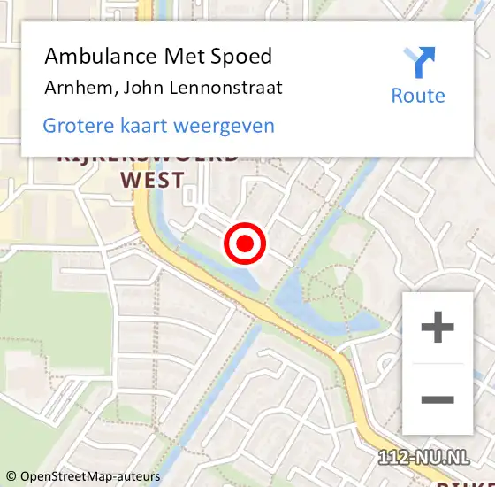 Locatie op kaart van de 112 melding: Ambulance Met Spoed Naar Arnhem, John Lennonstraat op 2 augustus 2020 14:13