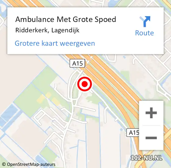 Locatie op kaart van de 112 melding: Ambulance Met Grote Spoed Naar Ridderkerk, Lagendijk op 2 augustus 2020 14:42