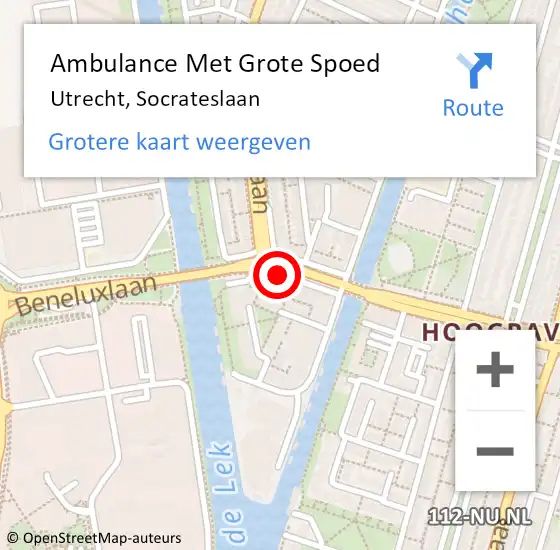 Locatie op kaart van de 112 melding: Ambulance Met Grote Spoed Naar Utrecht, Socrateslaan op 2 augustus 2020 16:20