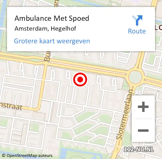 Locatie op kaart van de 112 melding: Ambulance Met Spoed Naar Amsterdam, Hegelhof op 2 augustus 2020 18:58