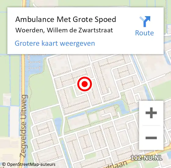 Locatie op kaart van de 112 melding: Ambulance Met Grote Spoed Naar Woerden, Willem de Zwartstraat op 14 mei 2014 15:18