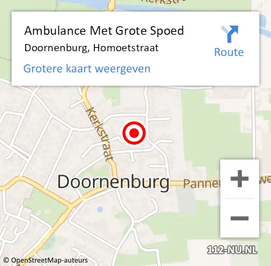 Locatie op kaart van de 112 melding: Ambulance Met Grote Spoed Naar Doornenburg, Homoetstraat op 2 augustus 2020 23:06