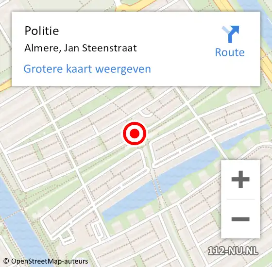 Locatie op kaart van de 112 melding: Politie Almere, Jan Steenstraat op 3 augustus 2020 08:44