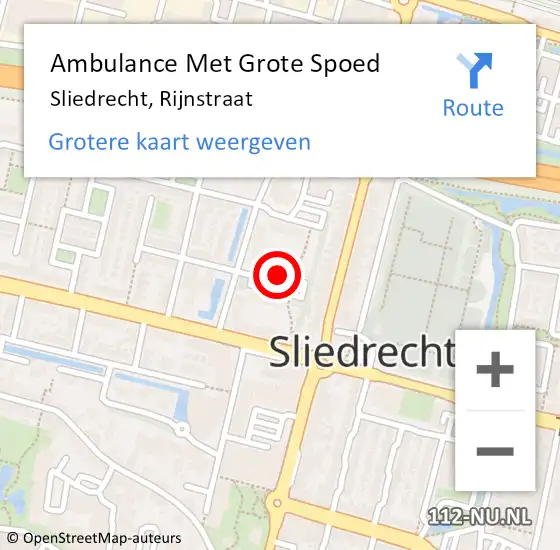 Locatie op kaart van de 112 melding: Ambulance Met Grote Spoed Naar Sliedrecht, Rijnstraat op 3 augustus 2020 10:04