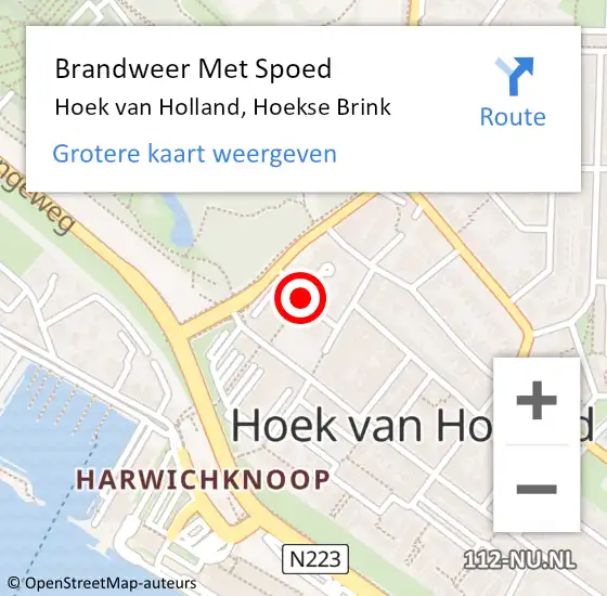 Locatie op kaart van de 112 melding: Brandweer Met Spoed Naar Hoek van Holland, Hoekse Brink op 3 augustus 2020 12:30