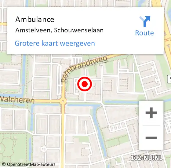 Locatie op kaart van de 112 melding: Ambulance Amstelveen, Schouwenselaan op 3 augustus 2020 14:00