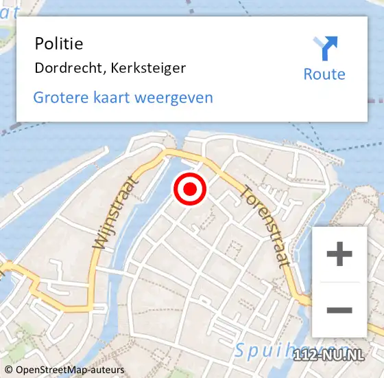 Locatie op kaart van de 112 melding: Politie Dordrecht, Kerksteiger op 3 augustus 2020 14:51