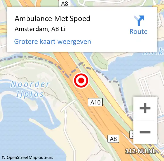 Locatie op kaart van de 112 melding: Ambulance Met Spoed Naar Amsterdam, A8 Li op 3 augustus 2020 15:51