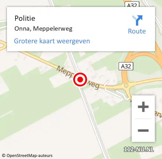 Locatie op kaart van de 112 melding: Politie Onna, Meppelerweg op 3 augustus 2020 18:55