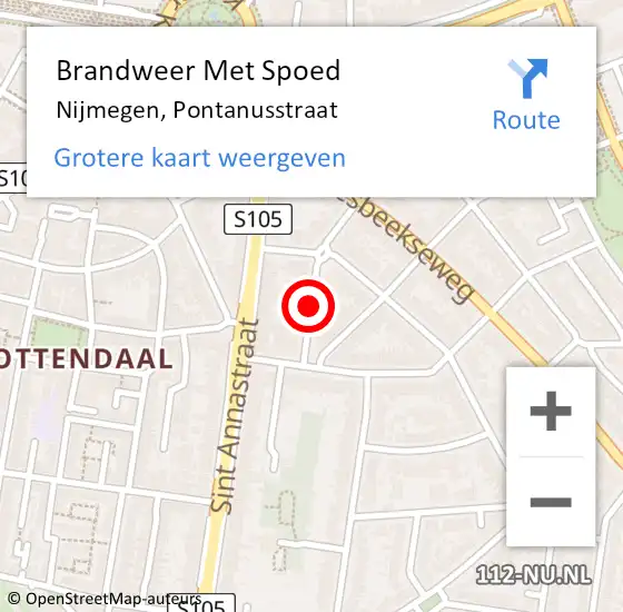 Locatie op kaart van de 112 melding: Brandweer Met Spoed Naar Nijmegen, Pontanusstraat op 4 augustus 2020 01:29