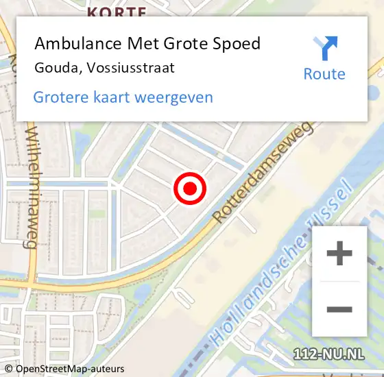 Locatie op kaart van de 112 melding: Ambulance Met Grote Spoed Naar Gouda, Vossiusstraat op 4 augustus 2020 11:24
