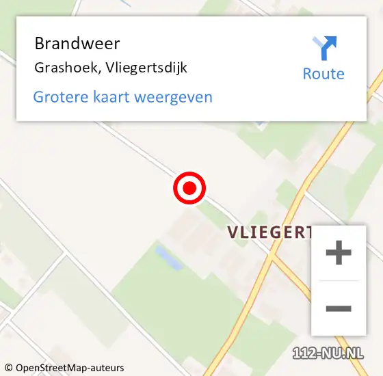 Locatie op kaart van de 112 melding: Brandweer Grashoek, Vliegertsdijk op 4 augustus 2020 15:34