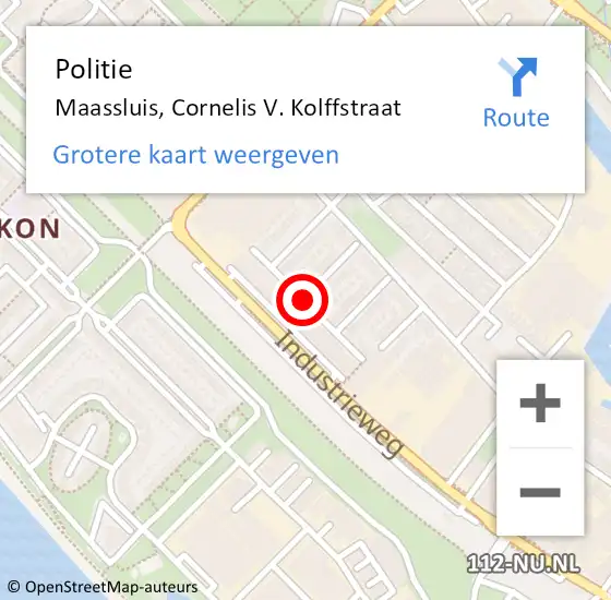 Locatie op kaart van de 112 melding: Politie Maassluis, Cornelis V. Kolffstraat op 4 augustus 2020 16:16