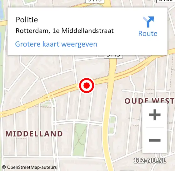 Locatie op kaart van de 112 melding: Politie Rotterdam, 1e Middellandstraat op 4 augustus 2020 23:05