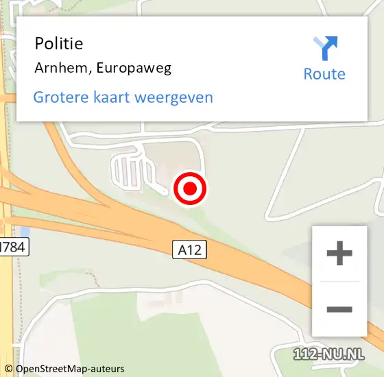 Locatie op kaart van de 112 melding: Politie Arnhem, Europaweg op 5 augustus 2020 01:50