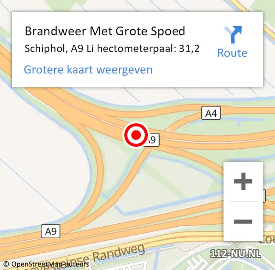 Locatie op kaart van de 112 melding: Brandweer Met Grote Spoed Naar Schiphol, A9 Li hectometerpaal: 31,2 op 5 augustus 2020 05:34
