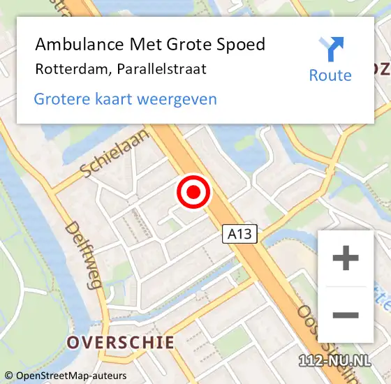 Locatie op kaart van de 112 melding: Ambulance Met Grote Spoed Naar Rotterdam, Parallelstraat op 5 augustus 2020 13:41